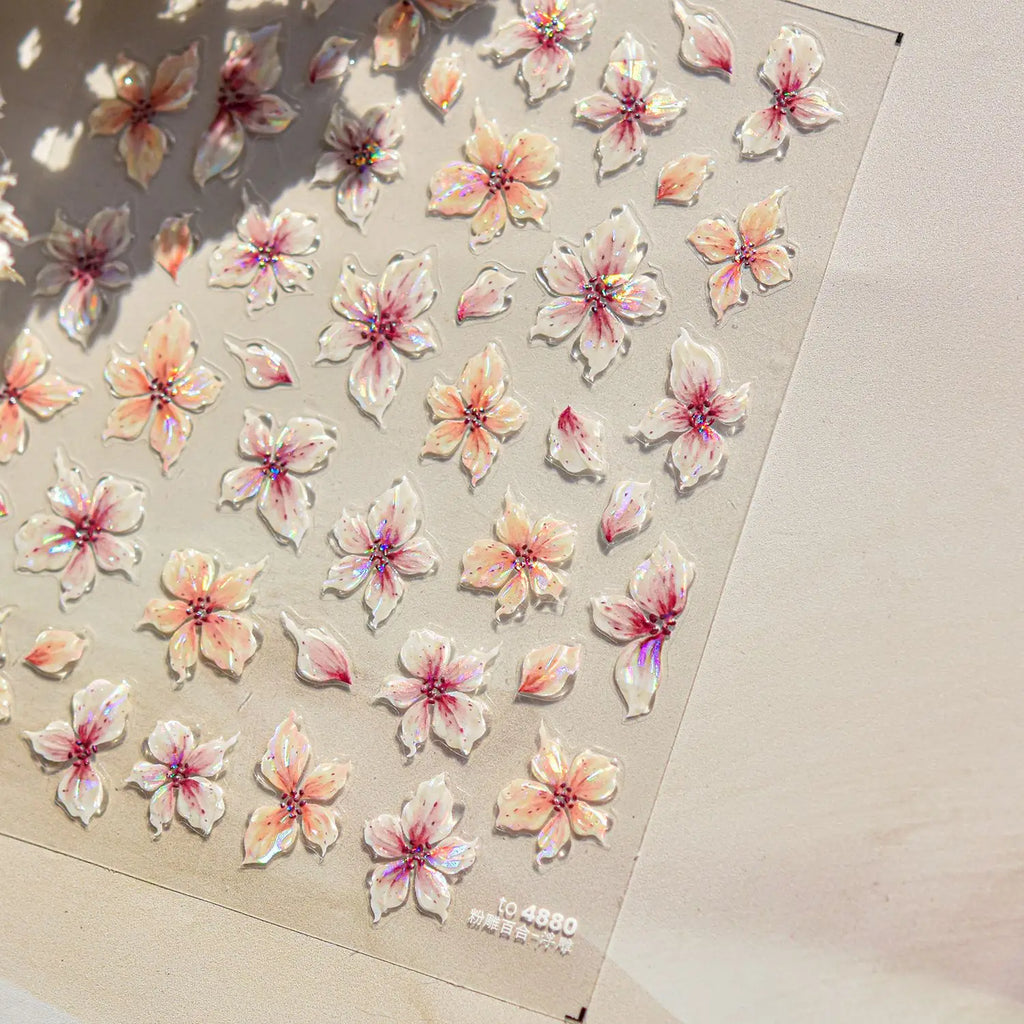 5D Frangipani Flower Nail Stickers | Floral Self-Adhesive Decals Nail Art Stickers QXL