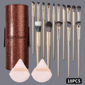 18-Pc Champagne Makeup Brush Set | Glitter Case & Powder Puffs Makeup Brush Set QXL Gold