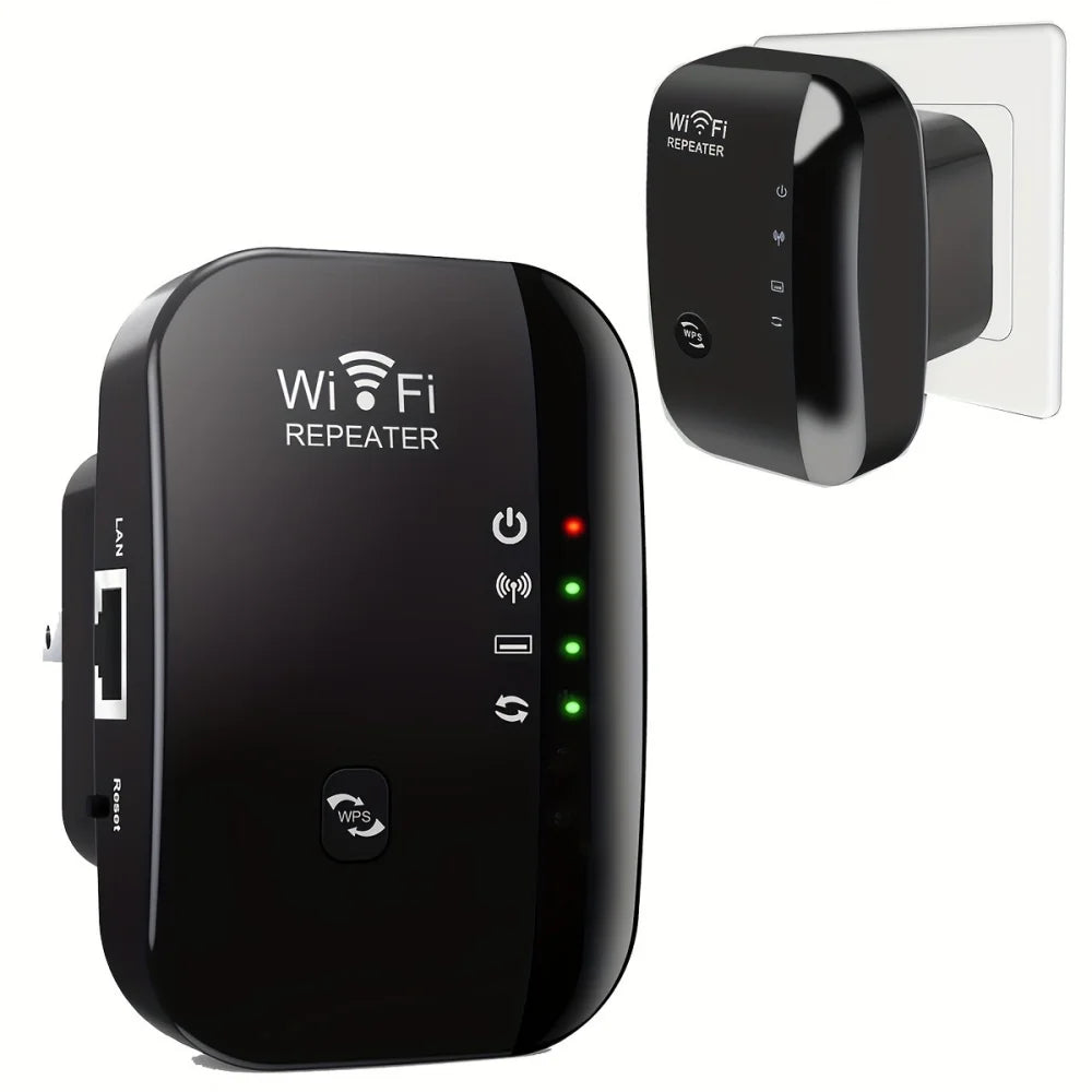 Compact WiFi Extender 300Mbps | AP & Repeater Mode Booster WiFi Range Extender QXL black EU Plug