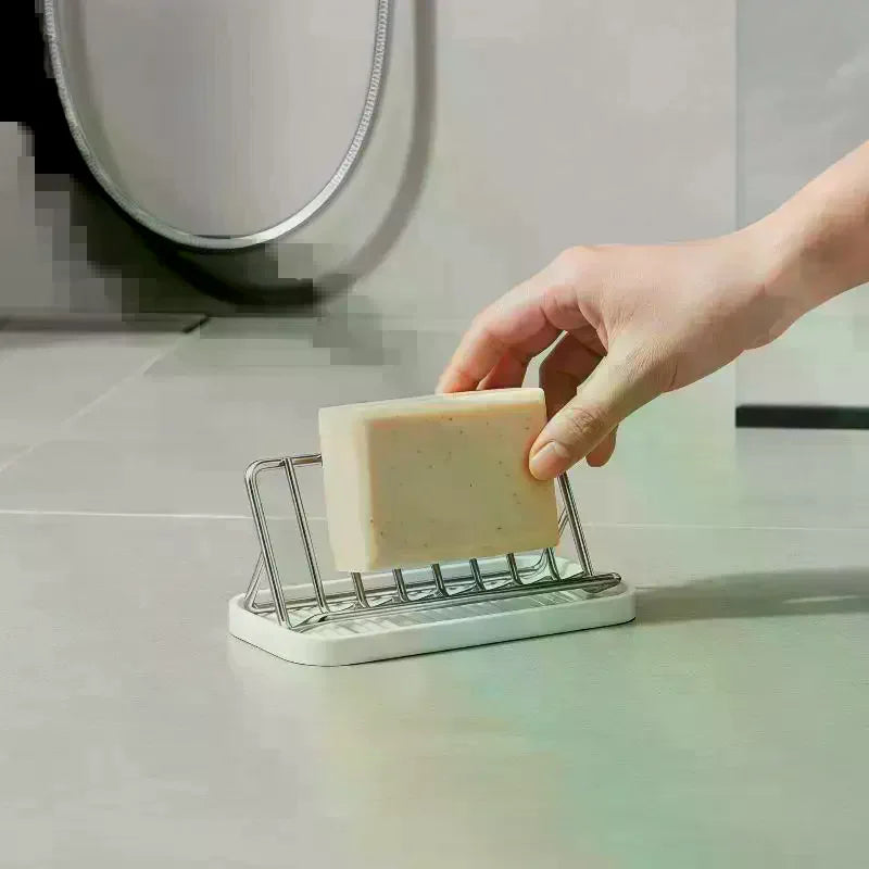 Stainless Steel Soap Dish & Sponge Draining Holder Rack Soap Dish Draining Rack QXL