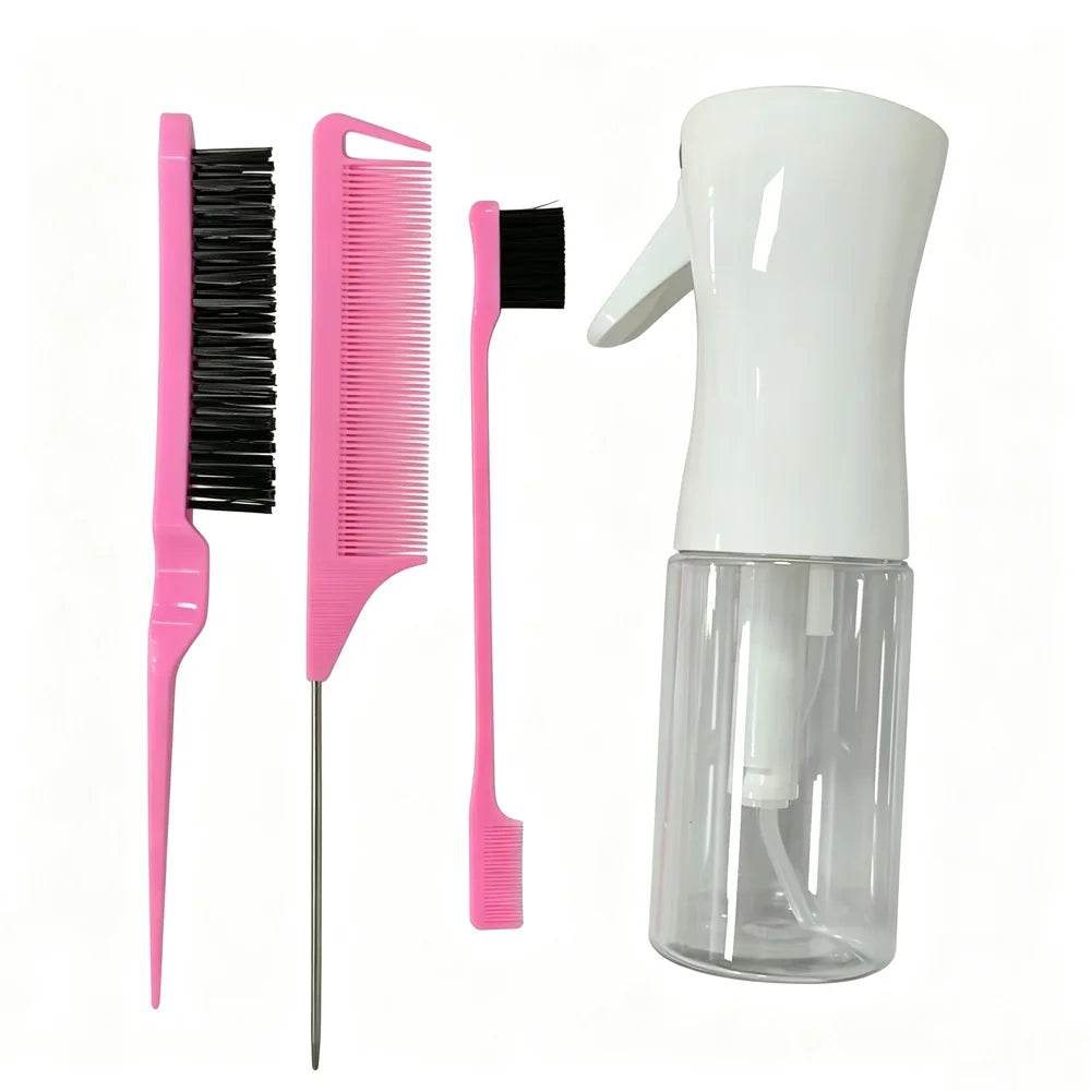 4-Piece Hairdressing Set – Tail Comb, Edge Brush & Spray Bottle Hairdressing Tool Set QXL