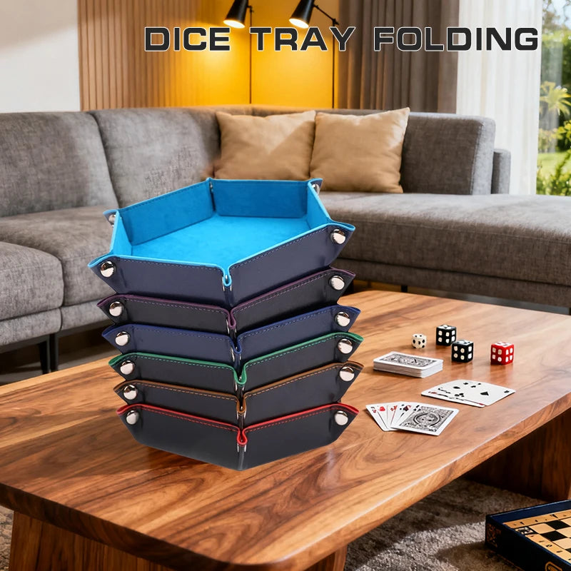 Foldable PU Leather Hexagon Dice Tray | Tabletop Game Tray Dice Rolling Tray QXL