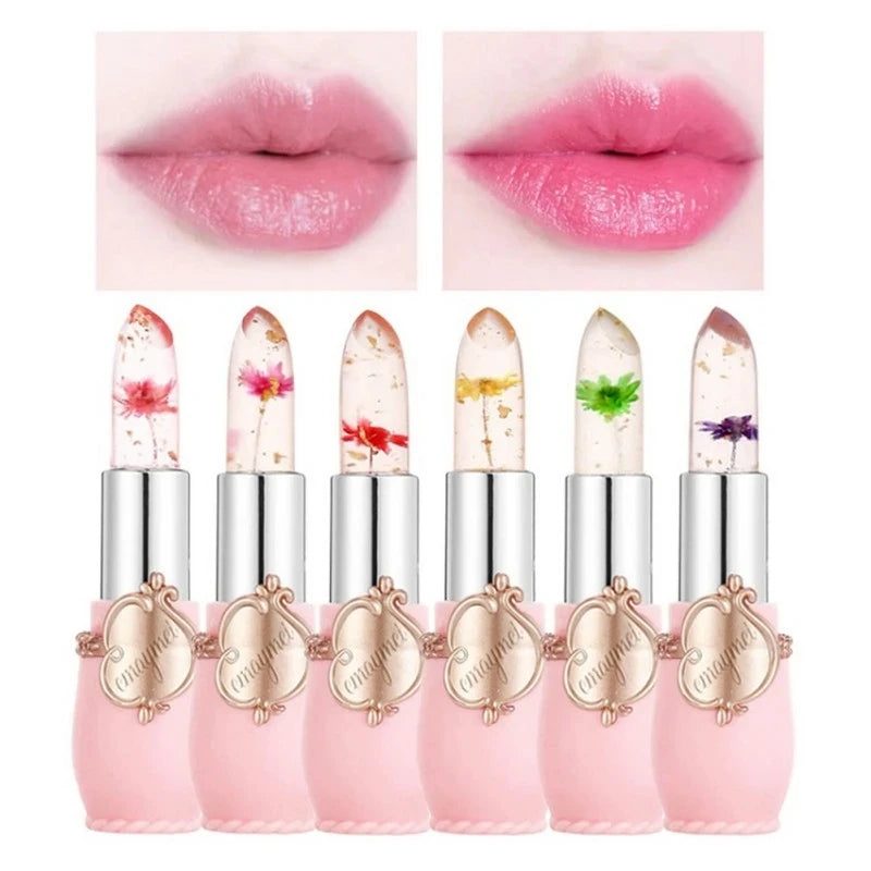6-Pc Flower Jelly Crystal Lipstick Set | Color-Changing Lip Gloss Lipstick Set QXL