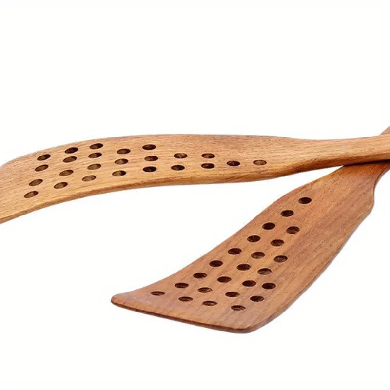 24-Hole Wooden Filter Spatula | Non-Stick Stir-Fry Turner Kitchen Spatula QXL