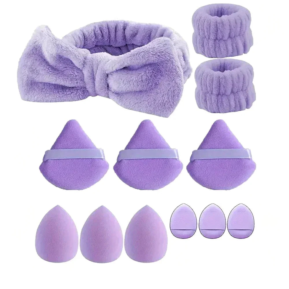 12-Pc Makeup Sponge Blender Set | Puffs, Headband & Wristband Makeup Sponge Set QXL