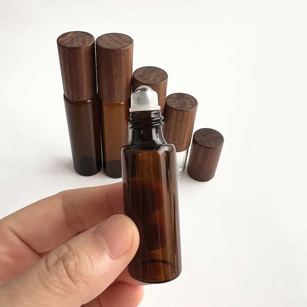 Glass Roll-On Bottles with Wood Cap | 5–20ml Roller Vials Glass Roller Bottle QXL