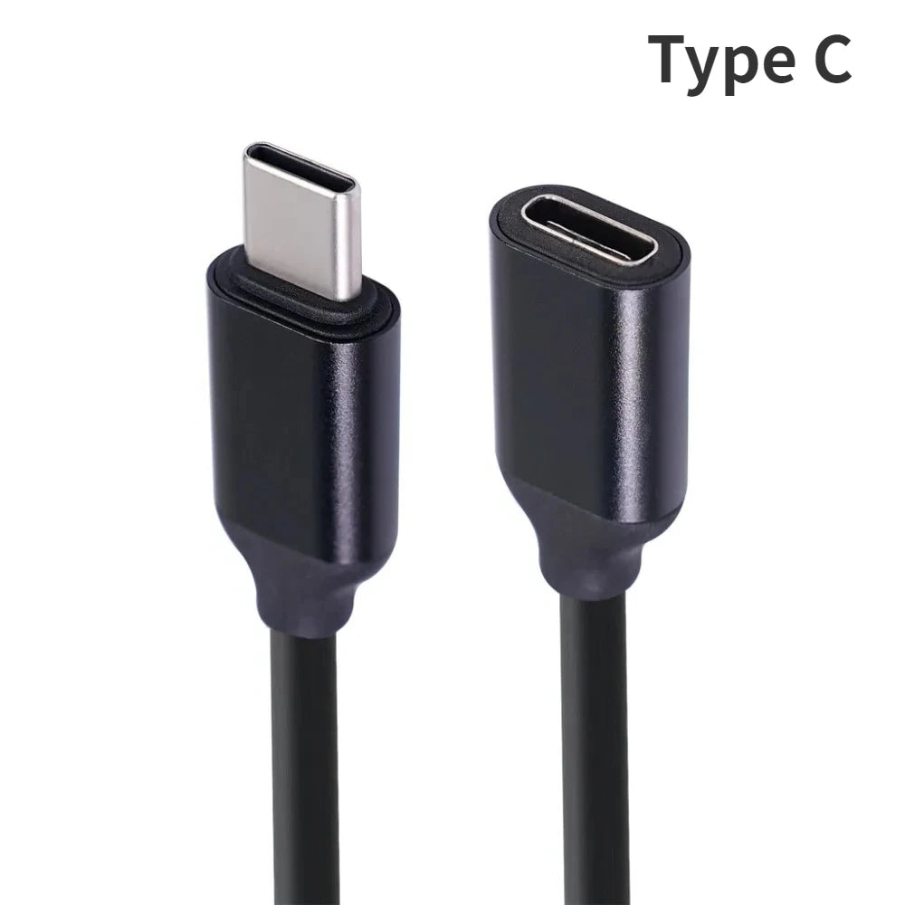 USB-C Extension Cable 60W 3A Gold-Plated Male to Female 0.5–1.5m USB-C Extension Cable QXL 0.5m