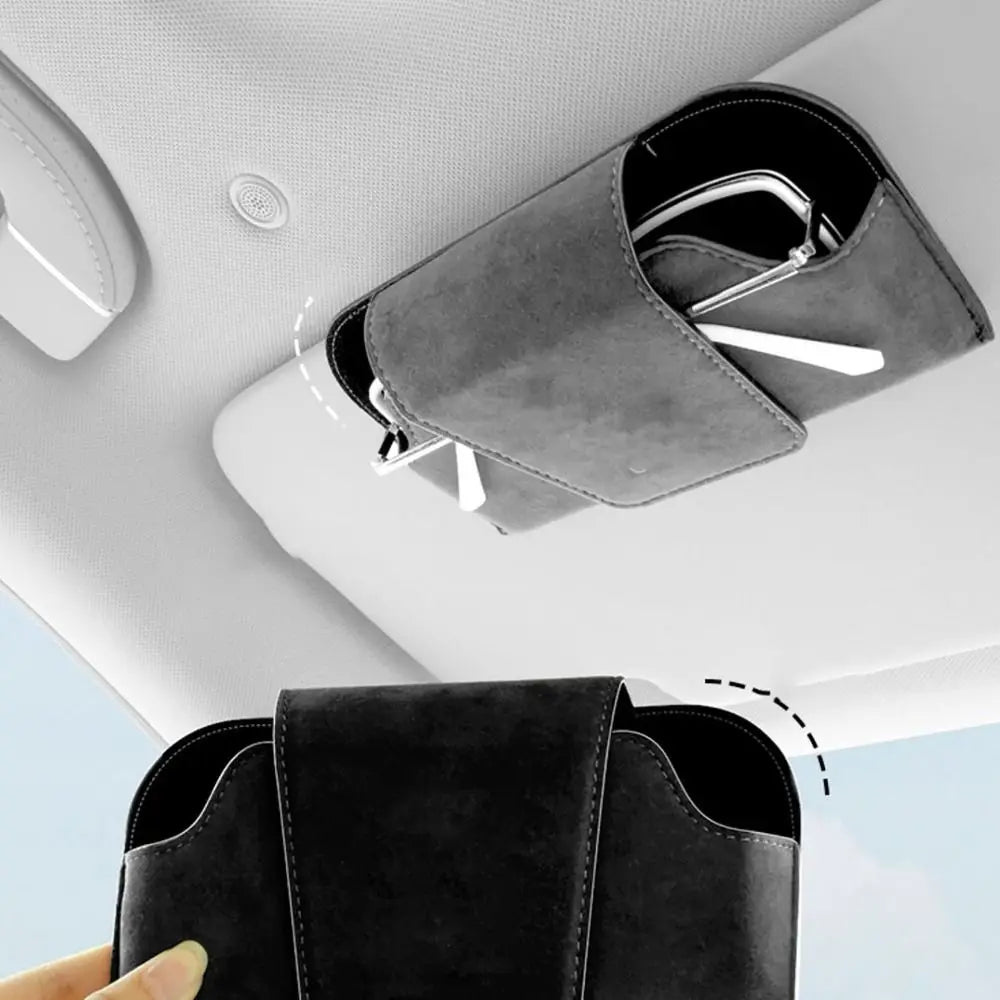 Car Sun Visor Sunglasses Holder – Cowhide Leather Clip Car Visor Organizer QXL