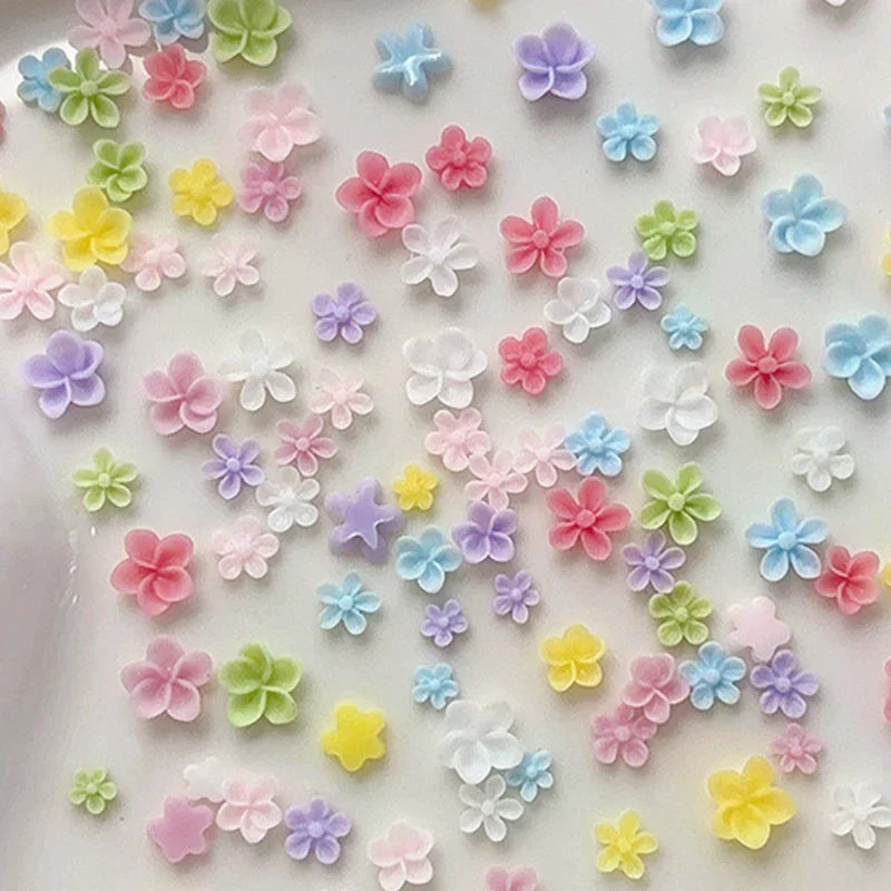 50-Pc Colorful 5-Petal Flower Nail Art Charms | 3D Resin Mix Nail Art Charms QXL