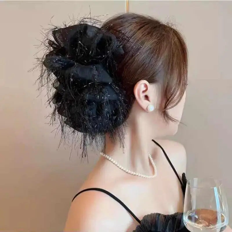 Black Mesh Flower Shark Claw Hair Clip for Women Hair Claw Clip QXL