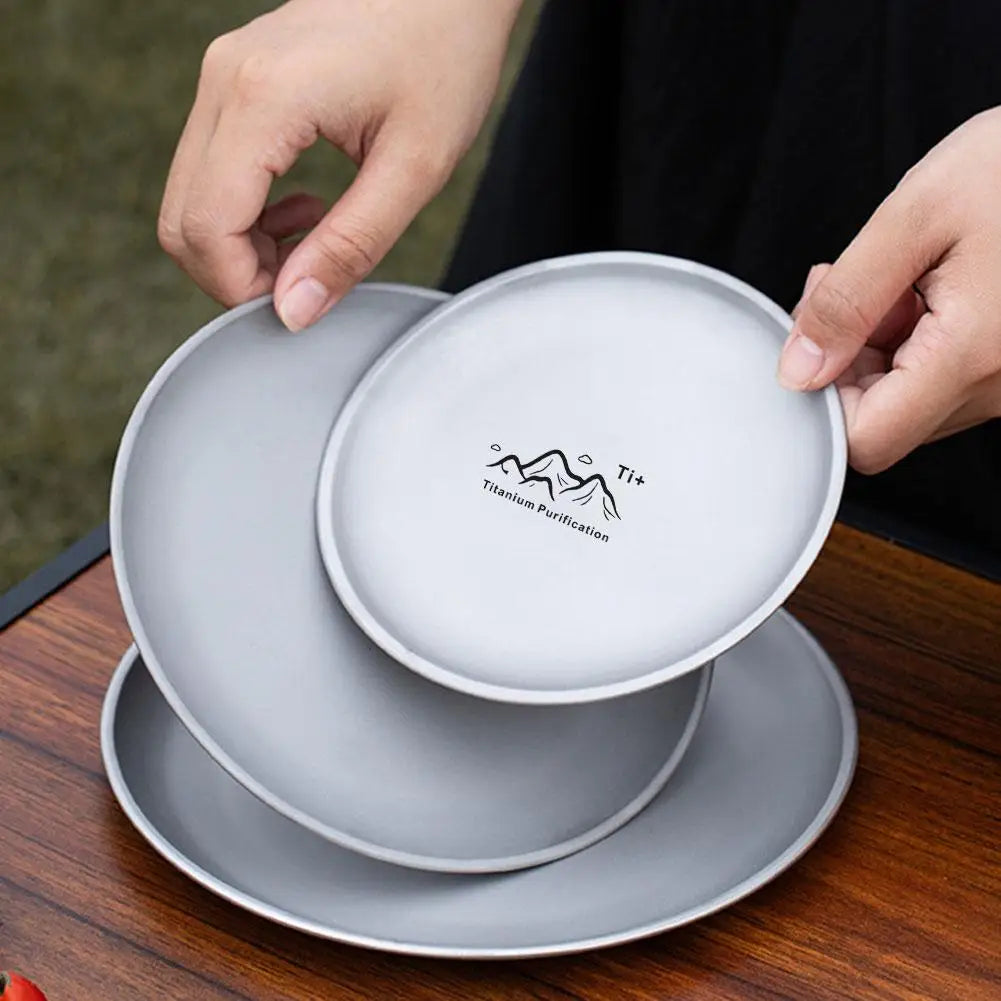 Titanium Stainless Steel Camping Plate | 3 Sizes BBQ Picnic Camping Dinner Plate QXL