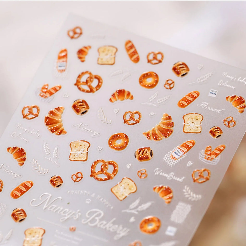 5D Embossed Bakery Nail Stickers | Croissant Food Decals Nail Art Stickers QXL