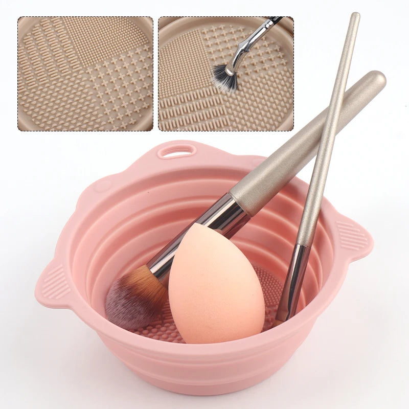Foldable Silicone Makeup Brush Cleaning Bowl & Scrubber Brush Cleaning Bowl QXL