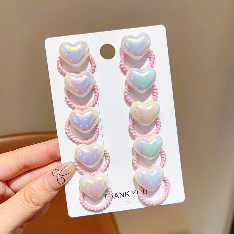 10-Pack Cute Elastic Hair Ties for Girls | Korean Ponytail Set Elastic Hair Ties QXL 10PCS Love heart