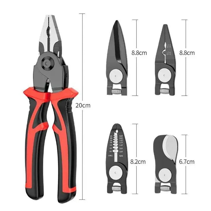 5-in-1 Interchangeable Head Pliers Set | Wire Stripper & Crimper Interchangeable Pliers Set QXL