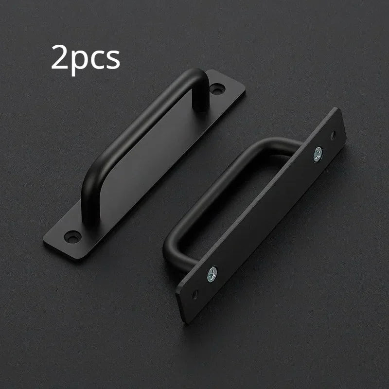 Black Aluminum Barn Door Pull Handle with Plate | Sliding Door Door Pull Handle QXL Black