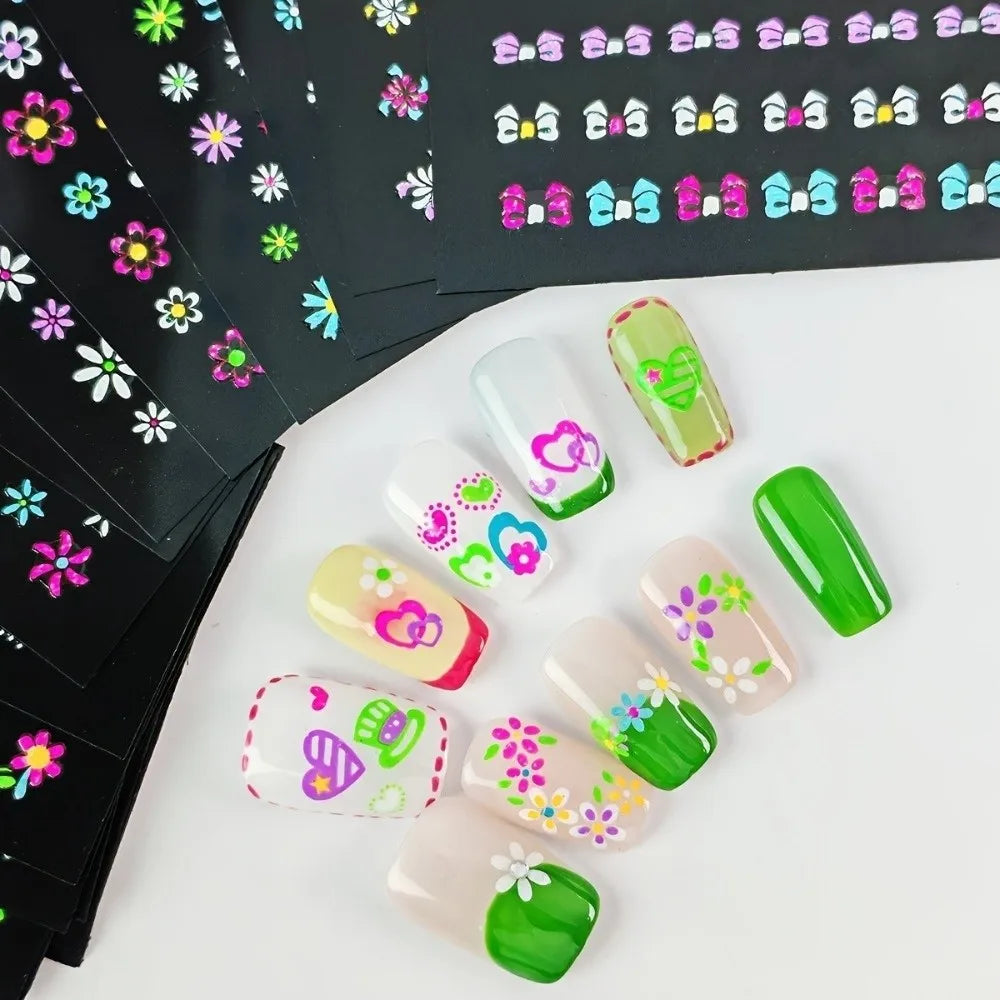 30-Pack 3D Glitter Neon Floral Nail Stickers | Glossy Nail Art Nail Art Stickers QXL