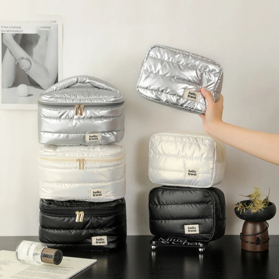 Large Waterproof Makeup Bag | Puffy Travel Toiletry Organizer Travel Cosmetic Bag QXL