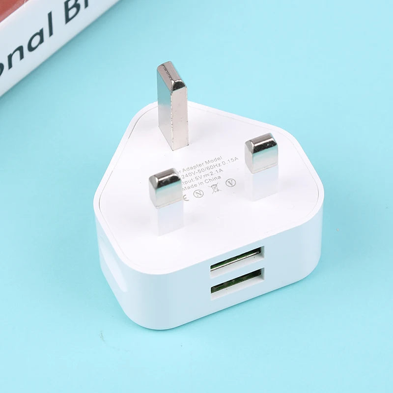UK 3-Pin Wall Charger | 1 & 2 USB Ports 5V 2.1A Adapter USB Wall Charger QXL