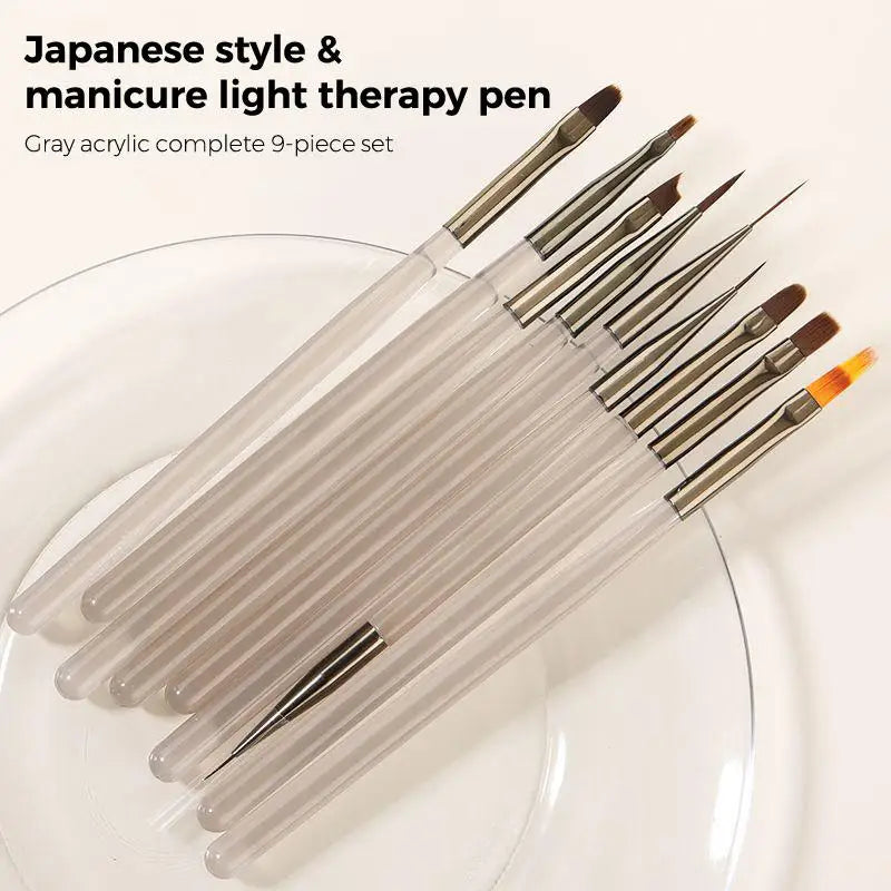9-Piece Nail Art Brush Set | Gel Liner Ombre & Carving Pens Nail Art Brush Set QXL transparent