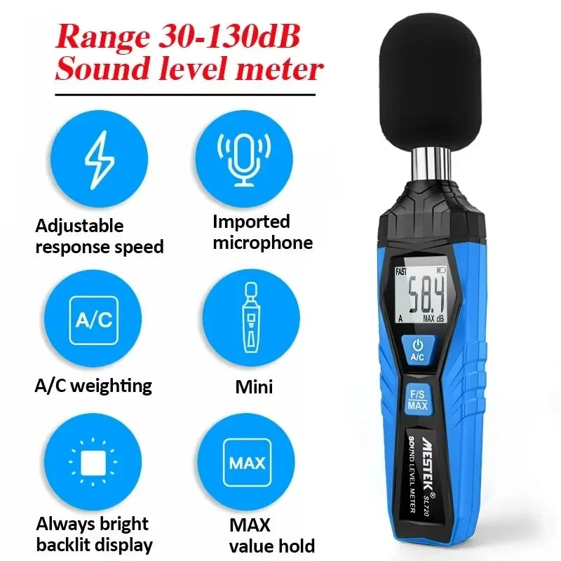 SL720 Sound Level Meter 30–130dB | Portable Decibel Monitor Sound Level Meter QXL