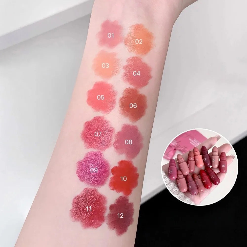 12-Pc Velvet Matte Capsule Lipstick Set | 12 Long-Lasting Colors Matte Lipstick Set QXL