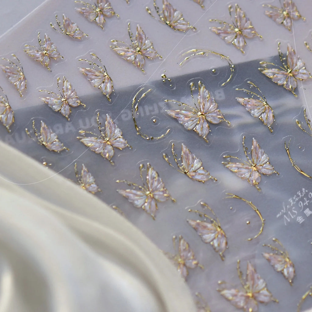 5D Butterfly Embossed Gold Nail Art Stickers | Luxury Decals Nail Art Stickers QXL