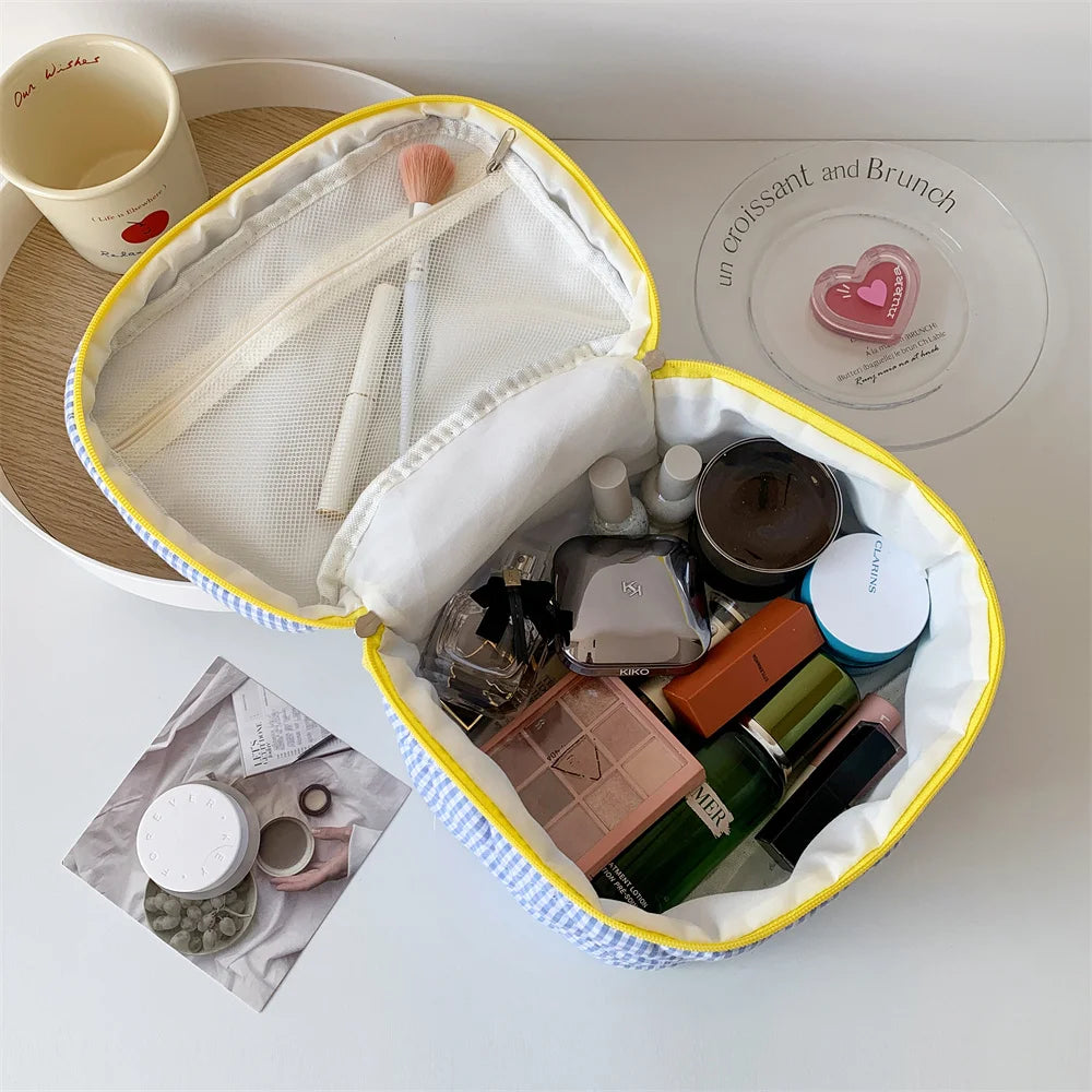 Plaid Makeup Bag Set | Large Capacity Travel Cosmetic Organizer Cosmetic Travel Bag QXL