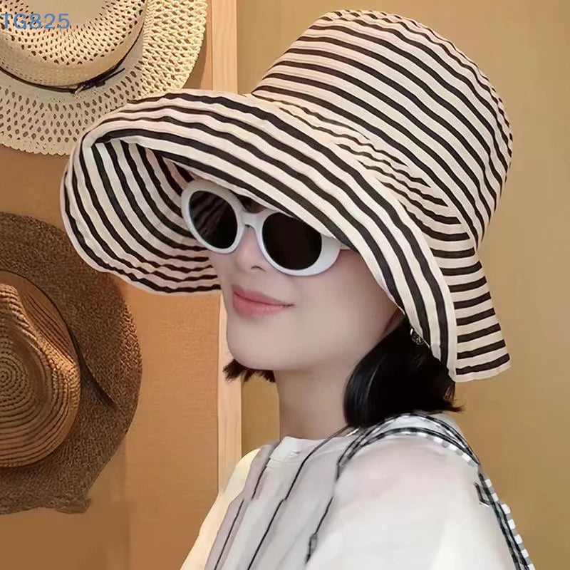 Wide Brim Foldable Striped Fisherman Sun Hat – UV Protection Sun Hat QXL