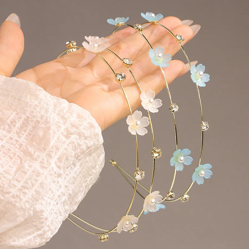 Double Layer Metal Rhinestone Flower Headband for Women Rhinestone Headband QXL