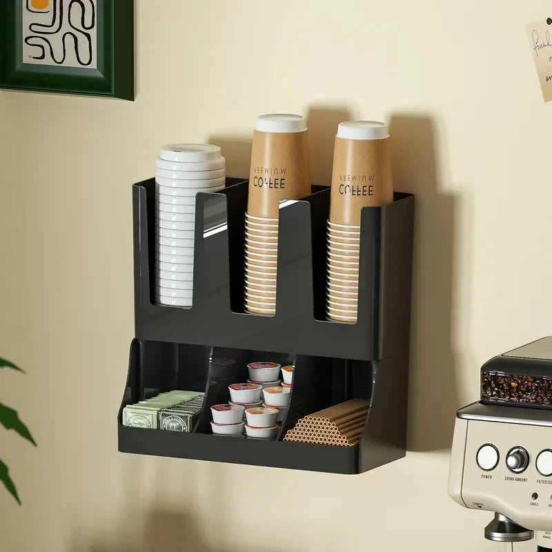 Countertop & Wall-Mount Coffee Organizer | Cup & Condiment Rack Coffee Station Organizer QXL
