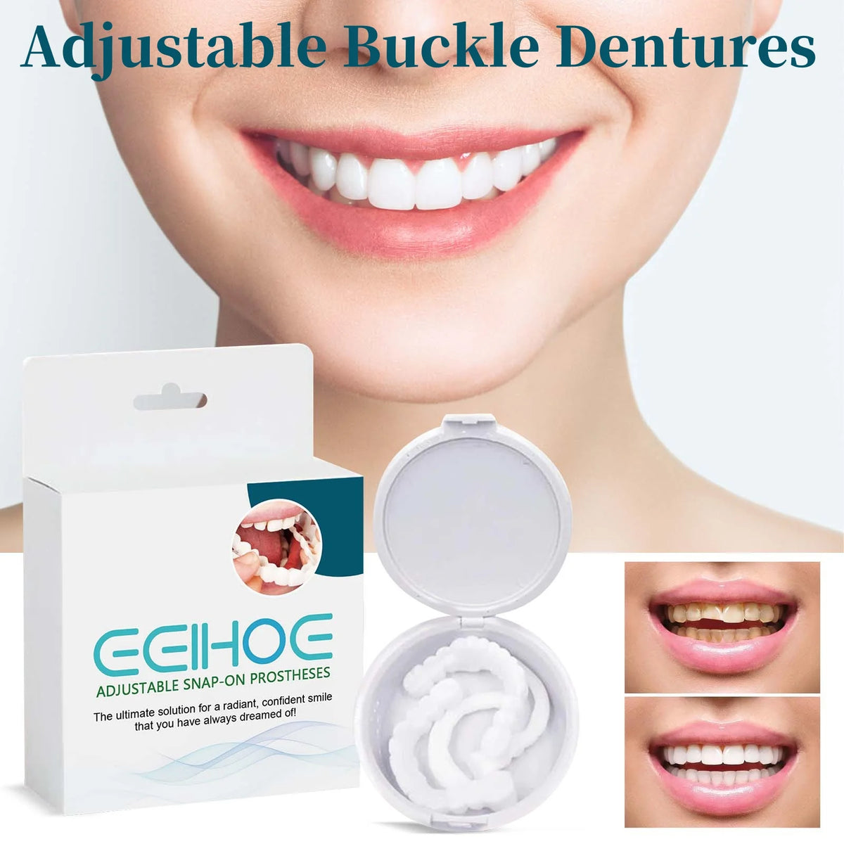 EELHOE Adjustable Snap-On Dentures | Gap-Fill Smile Kit Snap-On Dentures QXL
