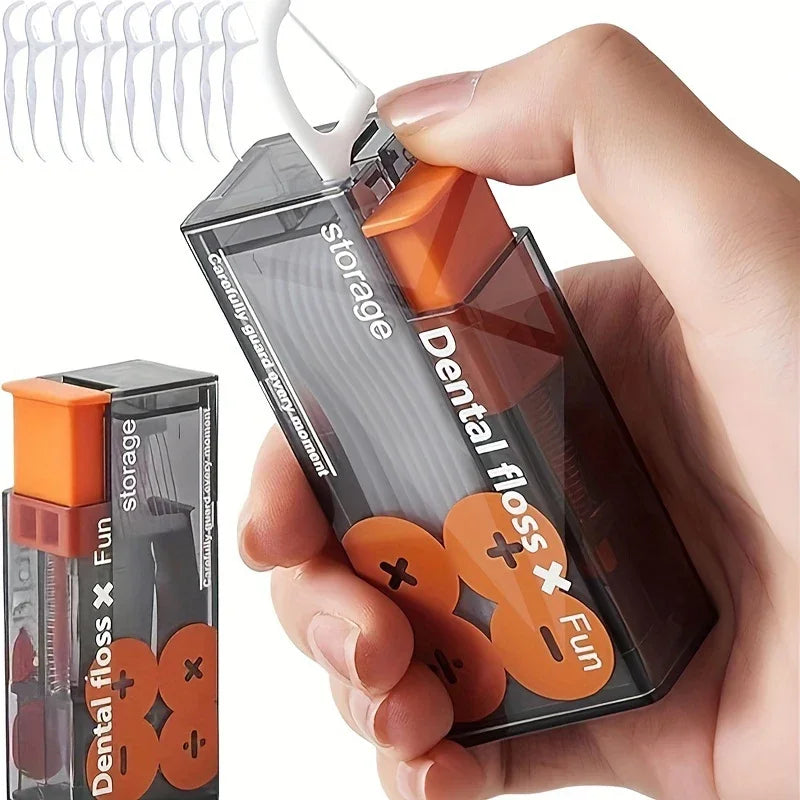 Pop-Up Dental Floss Dispenser Box with 10 Picks – Orange Floss Pick Dispenser QXL