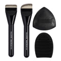 MAANGE 4-Pc Foundation & Contour Brush Kit with Sponge Makeup Brush Set QXL Black