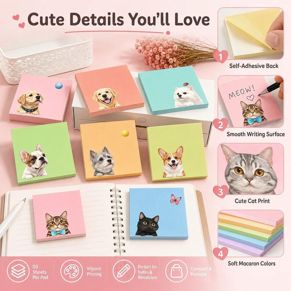 9-Pack Cute Printed Sticky Notes | 50 Sheets Per Pad Sticky Memo Pads QXL