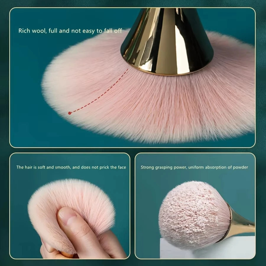 Fan-Shaped Powder & Nail Duster Brush | Soft Fluffy Bristles Nail Duster Brush QXL