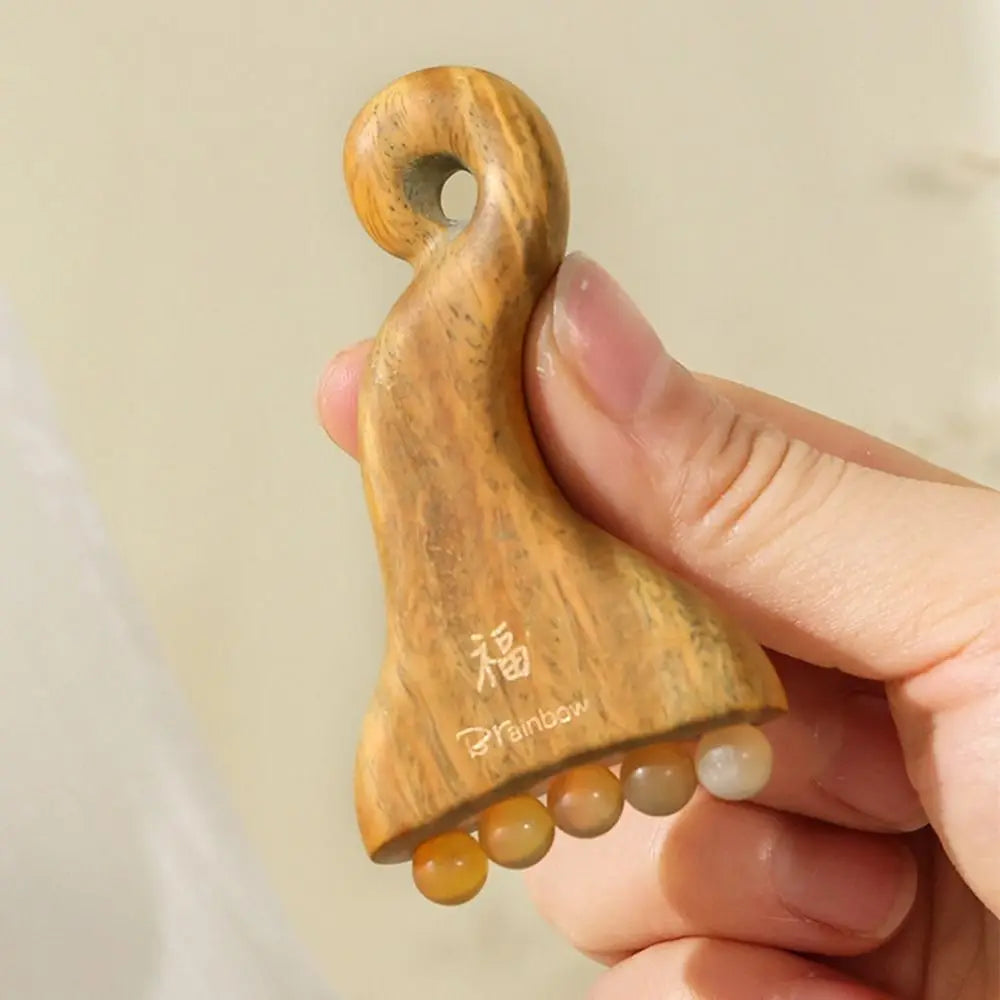 Wood & Brass Bead Gua Sha Facial Massage Scraper Tool Gua Sha Massage Tool QXL