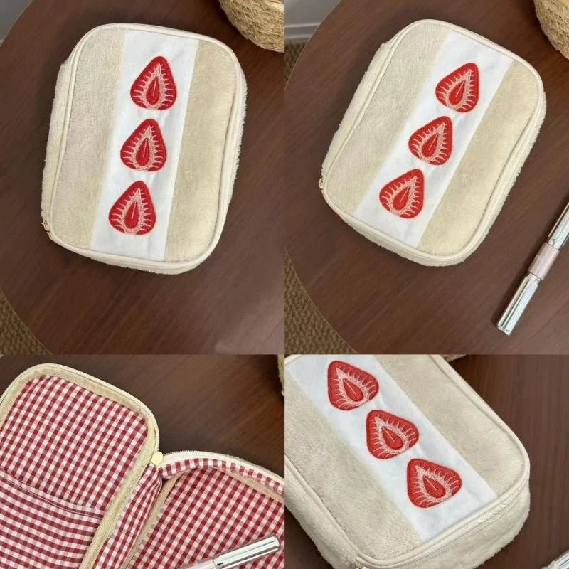 Embroidered Strawberry Pencil Case | Large Capacity Storage Bag Pencil Case QXL