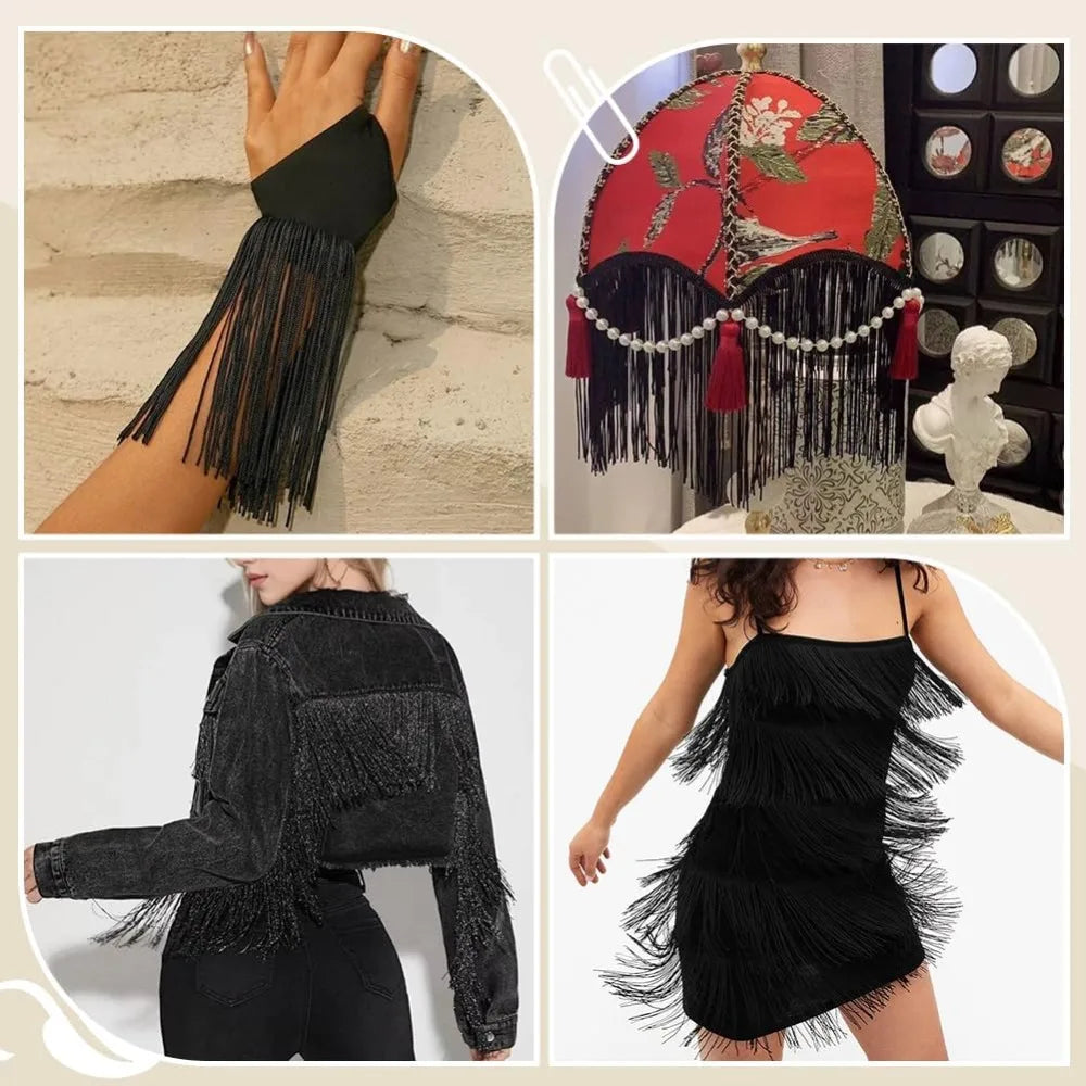10 Yard Black Tassel Fringe Trim 5.9" | Polyester Sewing Lace Tassel Fringe Trim QXL