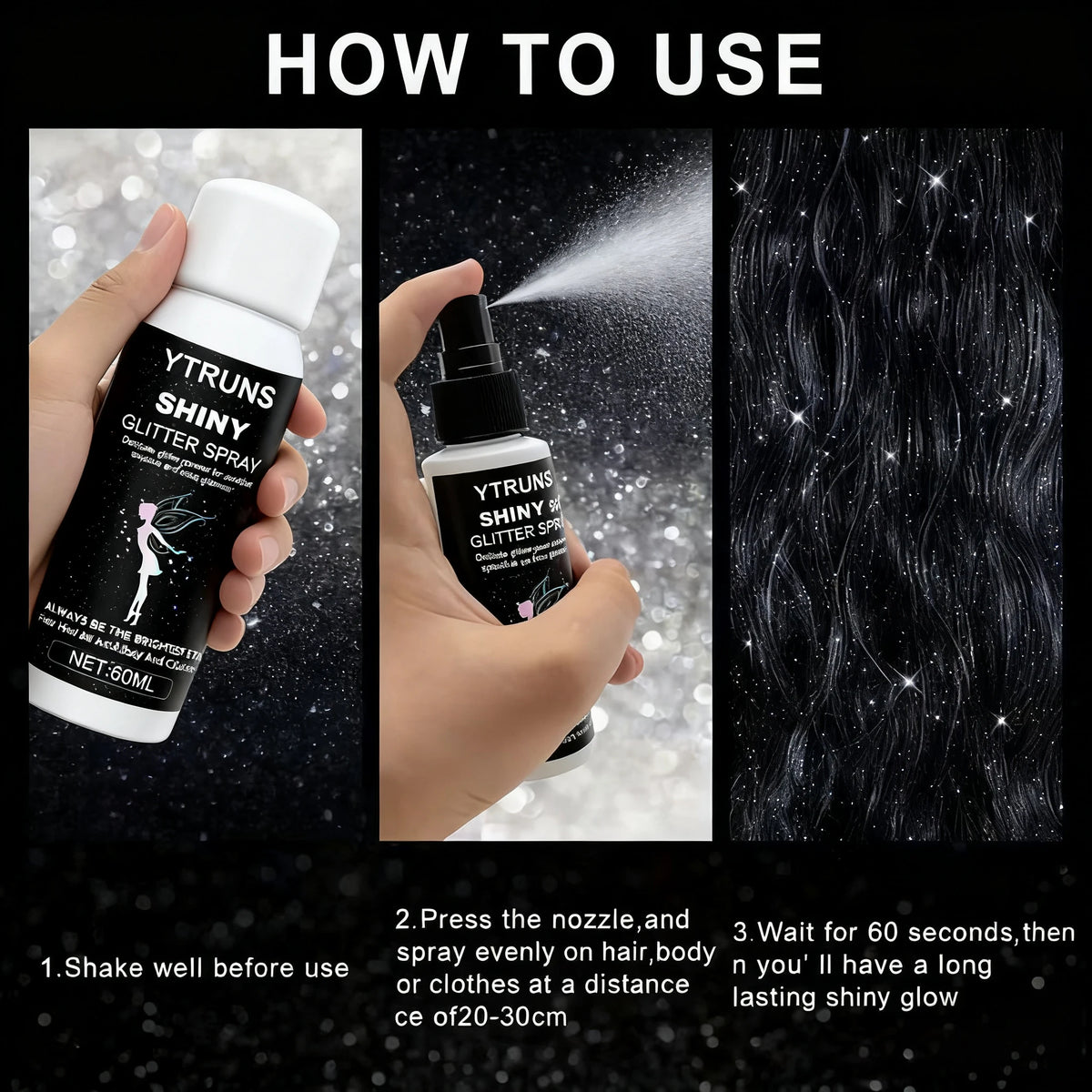60ml Silver Hair & Body Glitter Spray | Long-Lasting Shimmer Body Glitter Spray QXL