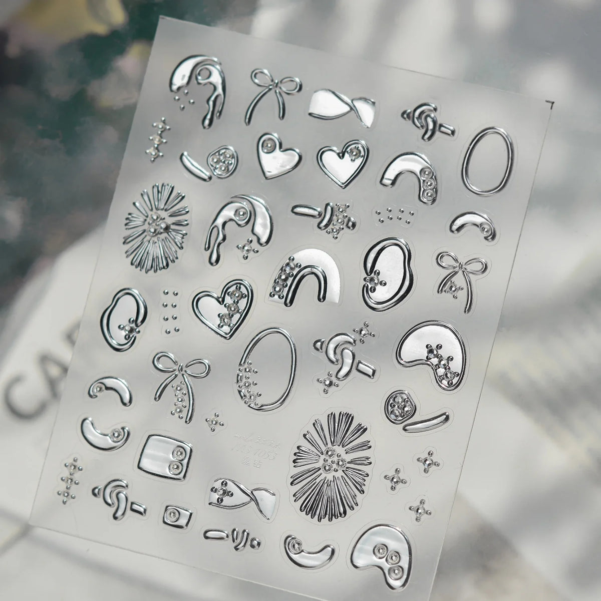 5D Silver Rhinestone Nail Stickers – Geometric & Heart Decals Nail Art Stickers QXL