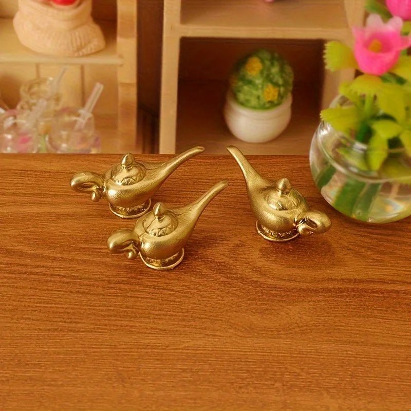2-Pack Dollhouse Mini Golden Teapot Decorations | Resin Dollhouse Miniature QXL