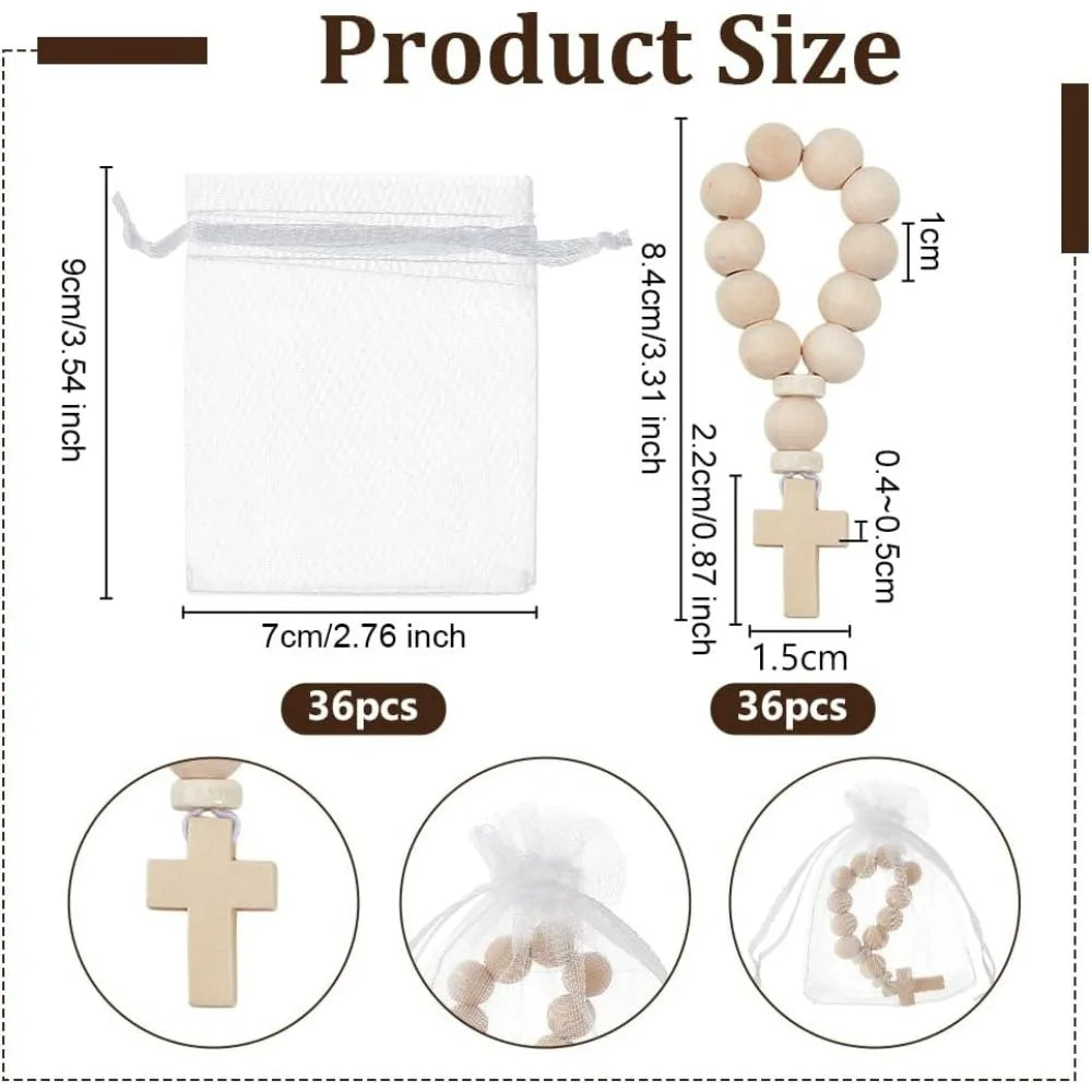 36-Pack Mini Wooden Rosary Beads with Cross Pendant | 3.6" Rosary Bead Set QXL