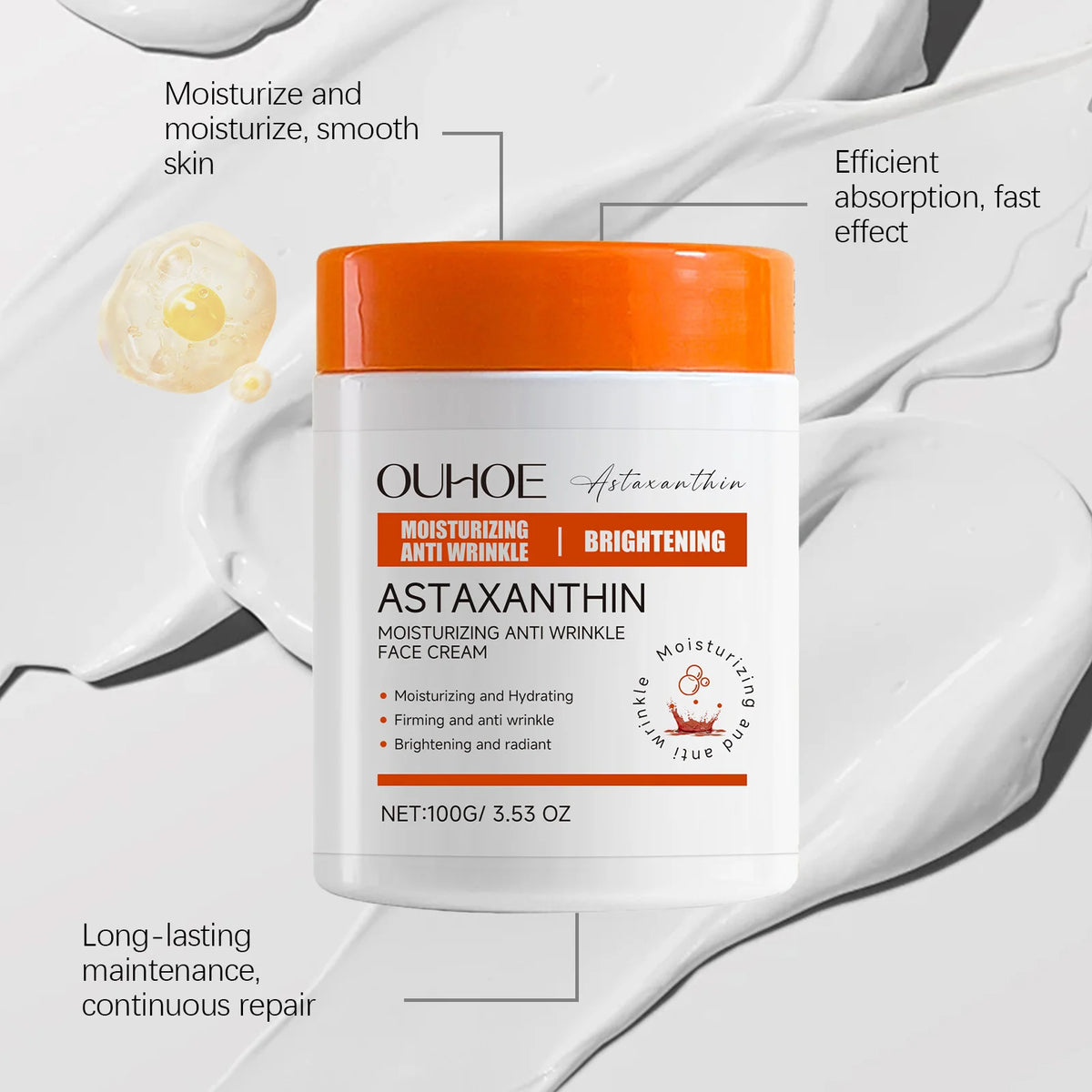 OUHOE Astaxanthin Face Cream | Firming Anti-Wrinkle Moisturizer Facial Moisturizer Cream QXL