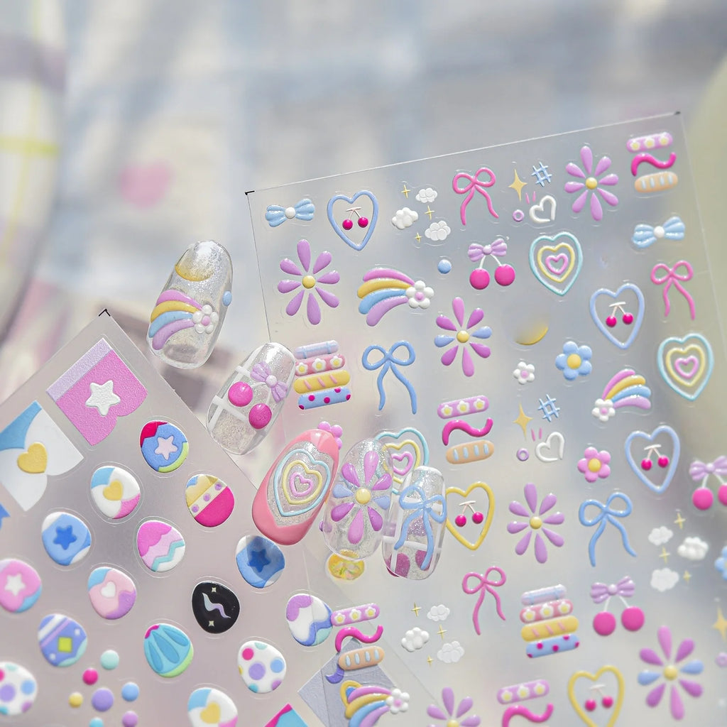 5D Nail Stickers Cute Graffiti Candy Floral Self-Adhesive Decals Nail Art Stickers QXL