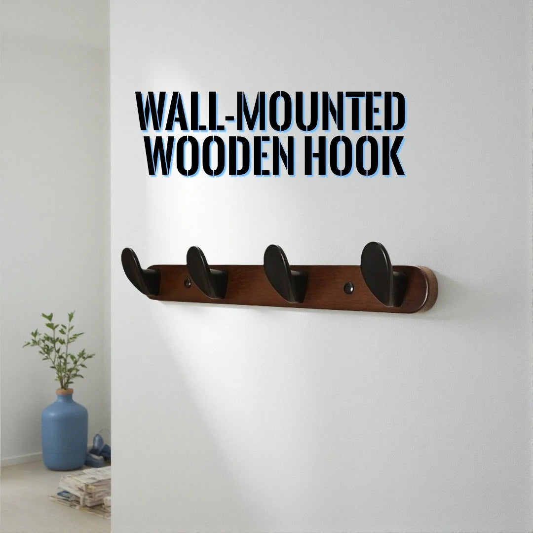 Solid Oak Wall-Mounted Coat Hook Rack | Heavy-Duty Organizer Wall Hook Rack QXL