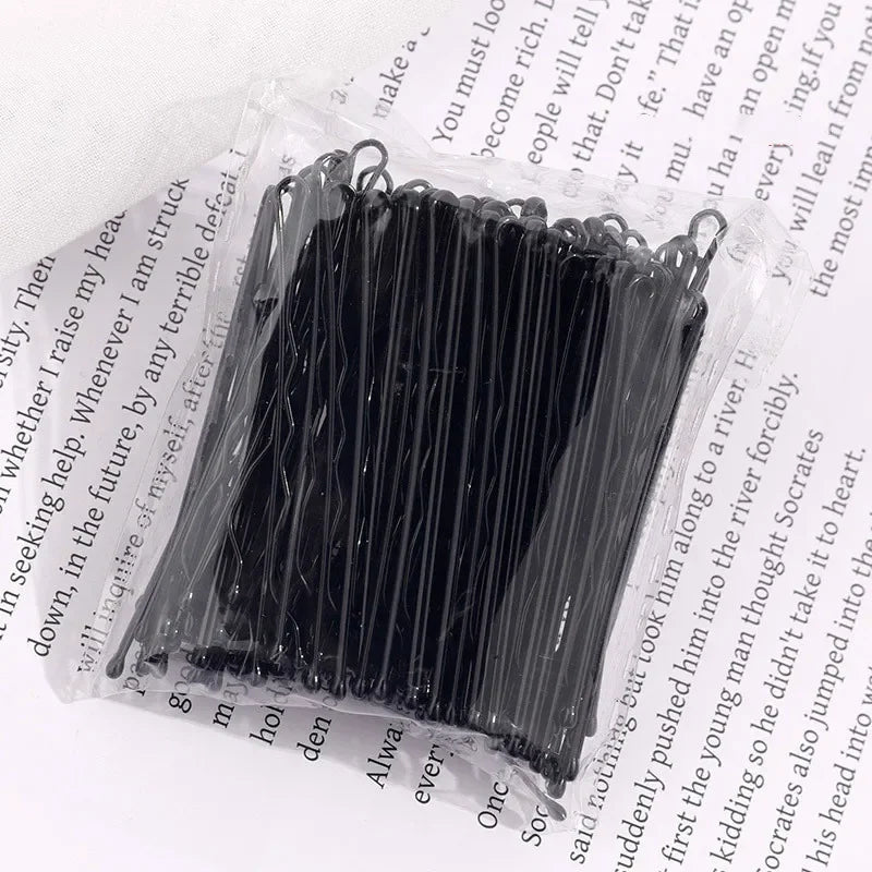 100-Pack Wave Bobby Pins Black & Gold | 5cm Invisible Hairclips Hair Bobby Pins QXL NO.1 100pcs