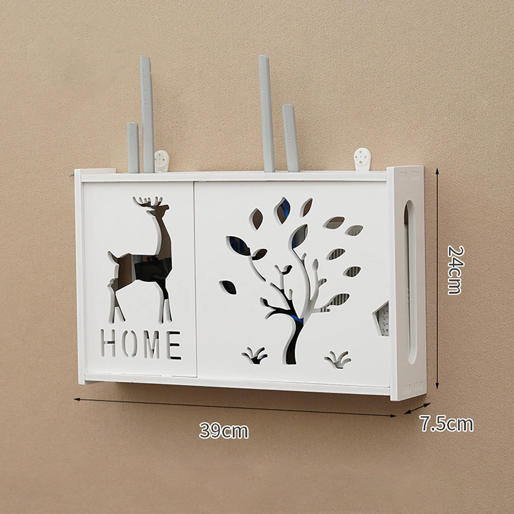 Punch-Free Wall-Mount Router Shelf & Cable Storage Box Wall Storage Shelf QXL E