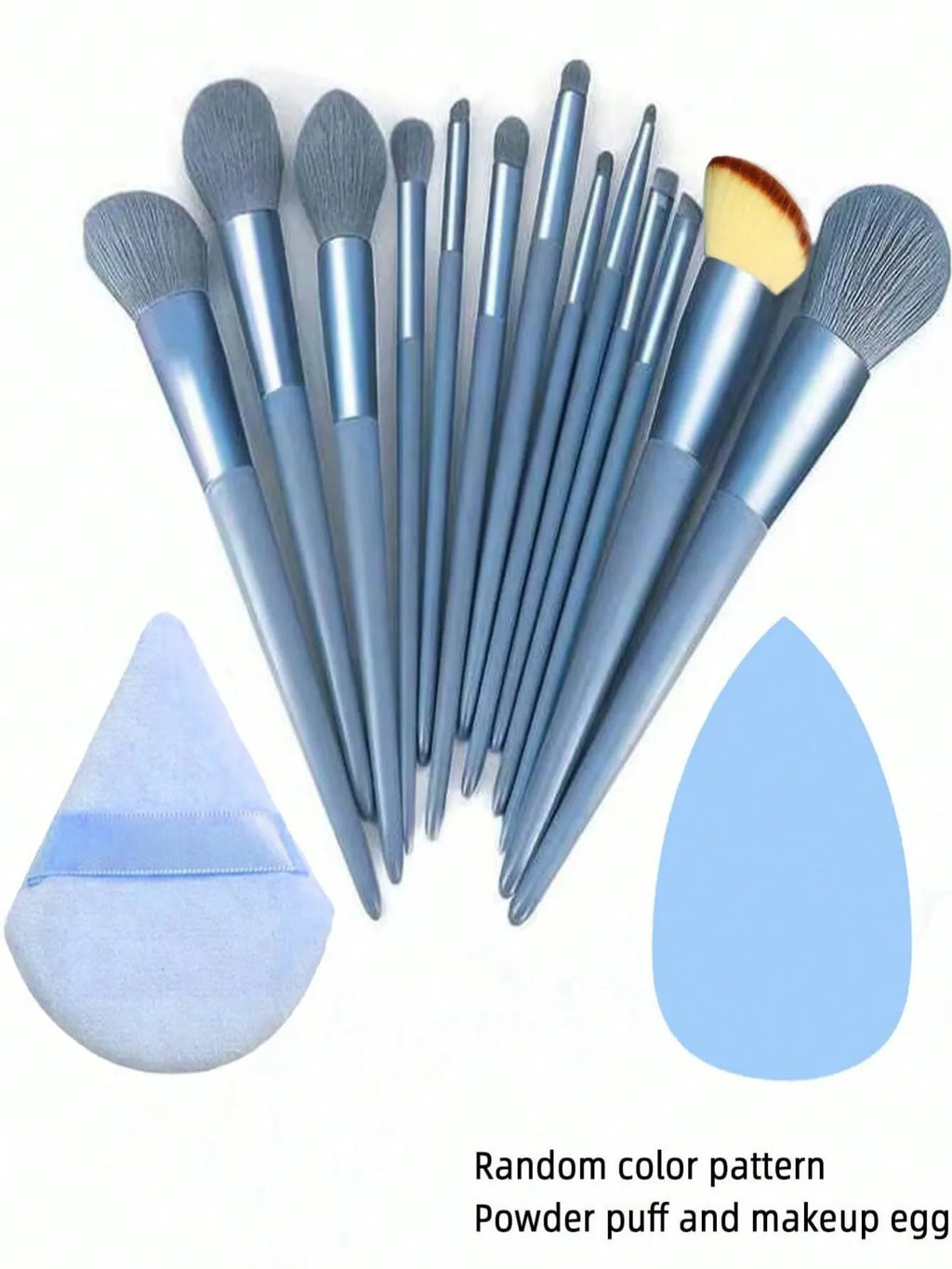13-Piece Blue Makeup Brush Set with Sponge & Powder Puff Makeup Brush Set QXL DEEP BLUE