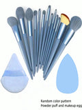 13-Piece Blue Makeup Brush Set with Sponge & Powder Puff Makeup Brush Set QXL DEEP BLUE